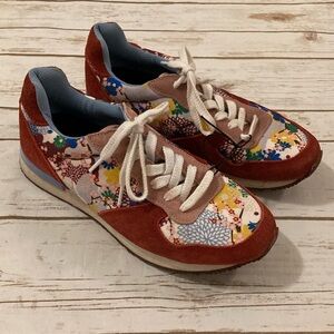 inkkas Women's Multicolor Floral Lace-Up Sneakers - Rust Suede Accents